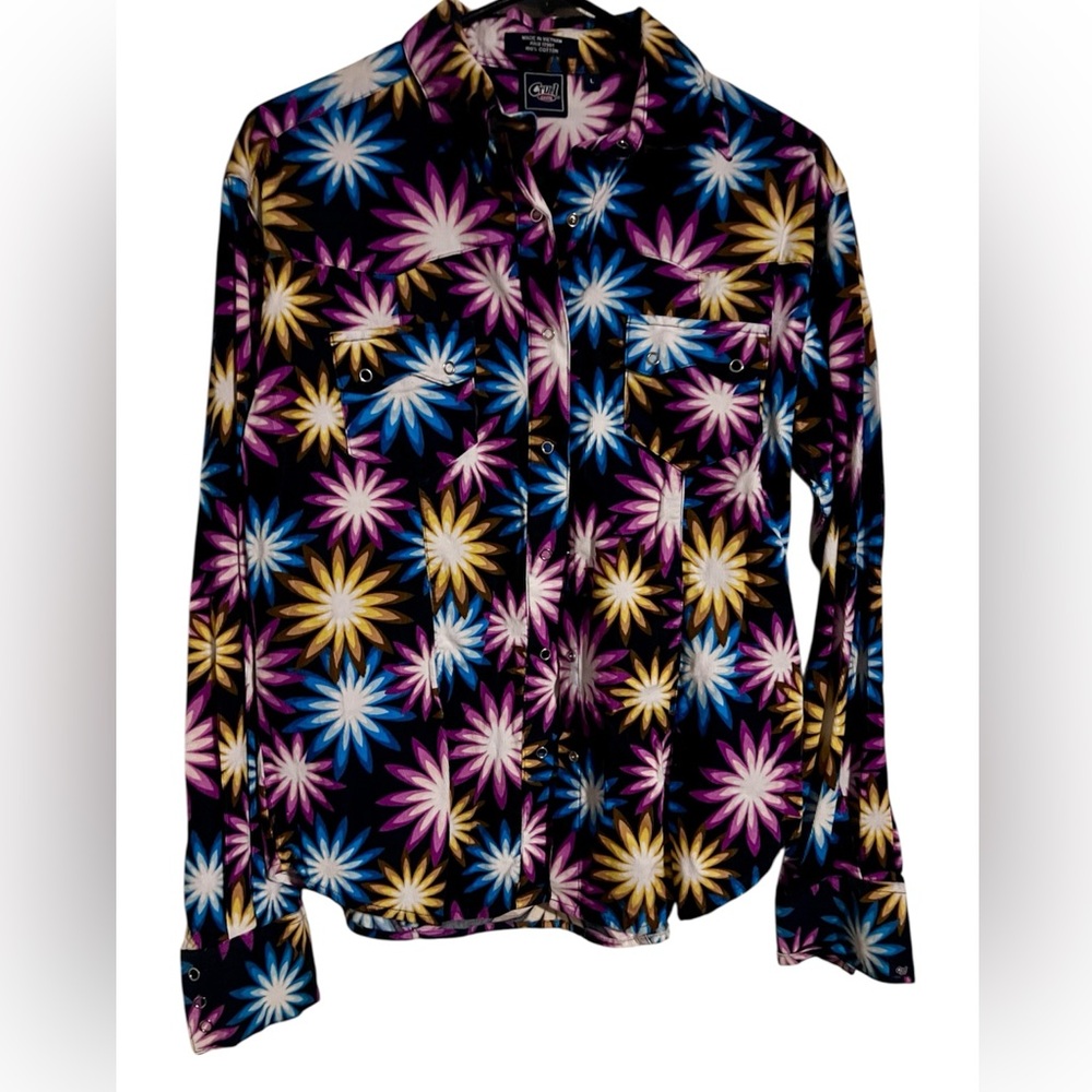 Cruel Girl Multicolor Floral Snap-up Long Sleeve Shirt - Picture 4 of 9